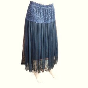 Skirt Bohemian Embroidered Gauze  with Lace Tulle Panel size M/L